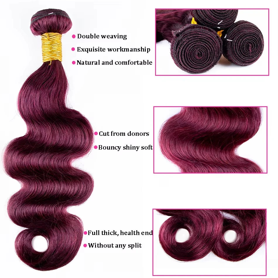 14A Burgundy Body Wave Human Hair Bundles (36–38 Inch)