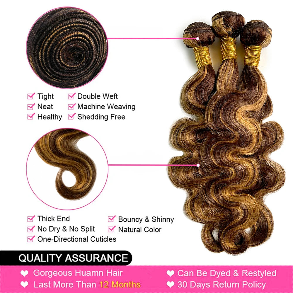 Body Wave Highlight Human Hair Bundles Brazilian 30inch Brazilian Human Hair Weave 1/3 Bundles For Women 4/27 Ombre Colored