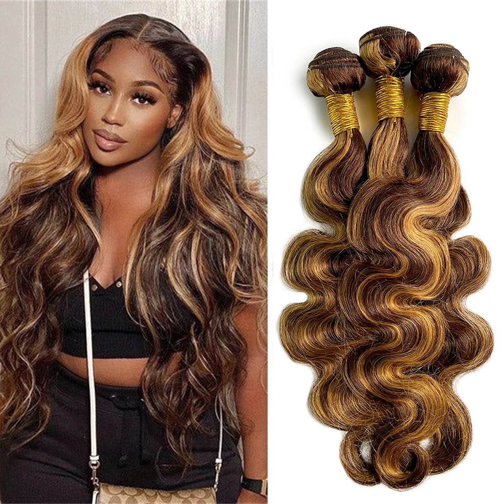 Body Wave Highlight Human Hair Bundles Brazilian 30inch Brazilian Human Hair Weave 1/3 Bundles For Women 4/27 Ombre Colored