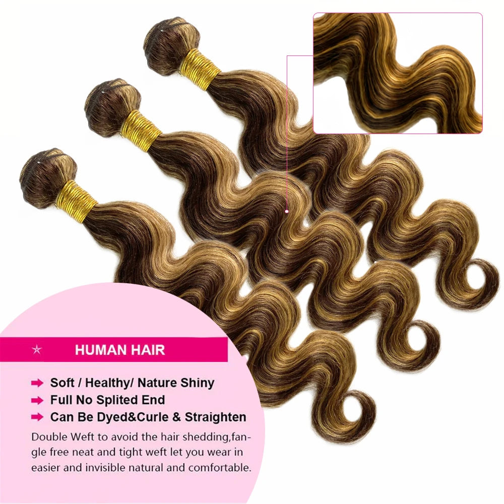 Body Wave Highlight Human Hair Bundles Brazilian 30inch Brazilian Human Hair Weave 1/3 Bundles For Women 4/27 Ombre Colored