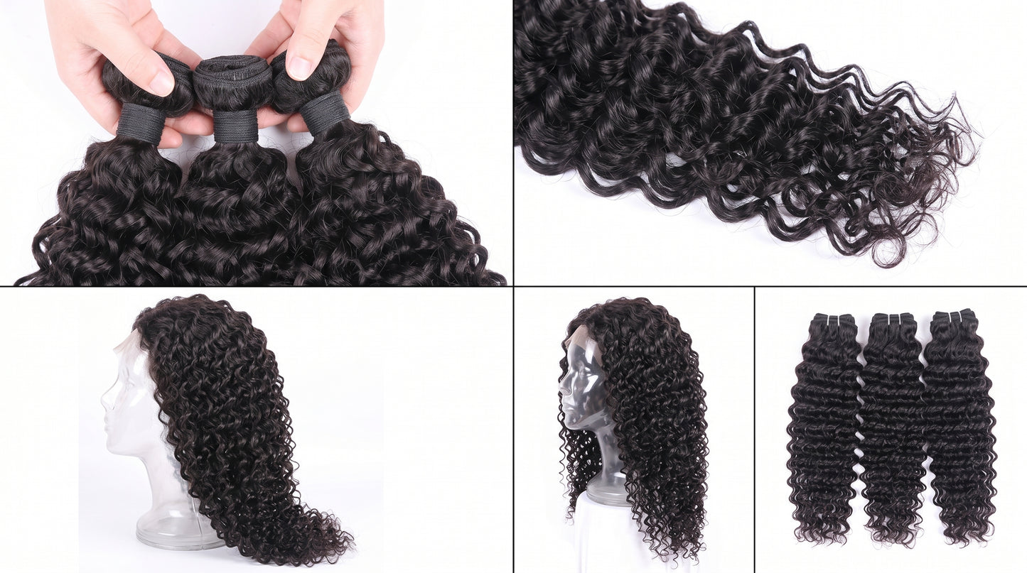 Water Wave Brazilian Human Hair Bundle – Natural Black 1B, Wet & Wavy