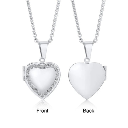 Light Heart Locket Pendants for Women Men Openable Photo Frame Glossy Stainless Steel Necklaces Family Love Collar