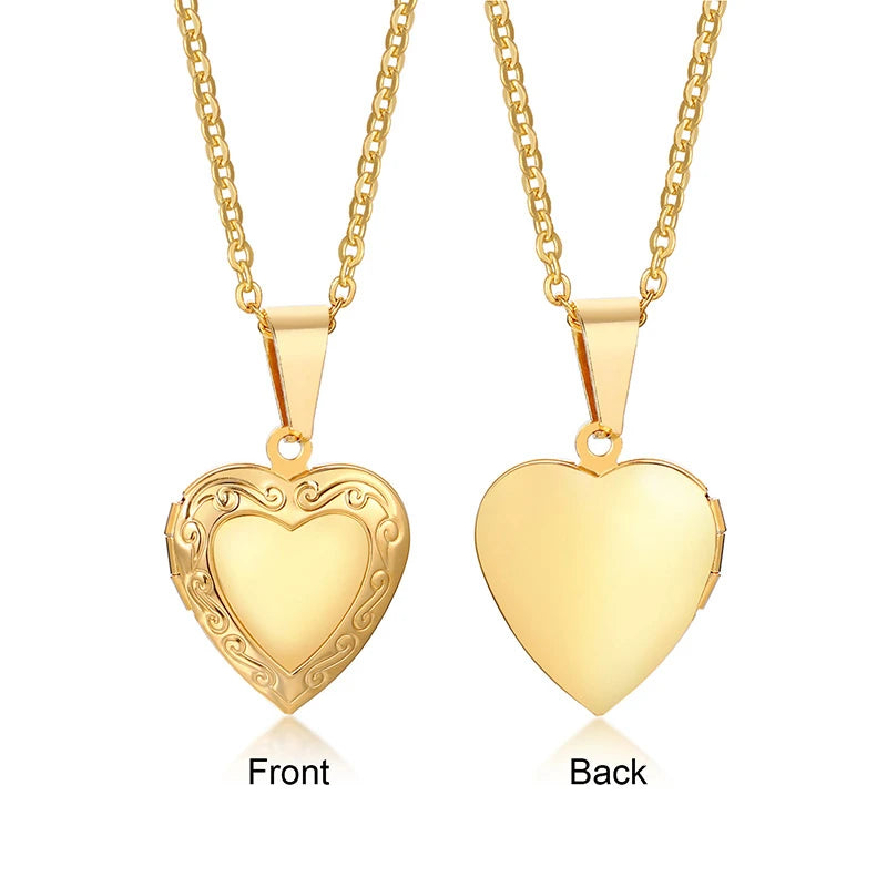 Light Heart Locket Pendants for Women Men Openable Photo Frame Glossy Stainless Steel Necklaces Family Love Collar