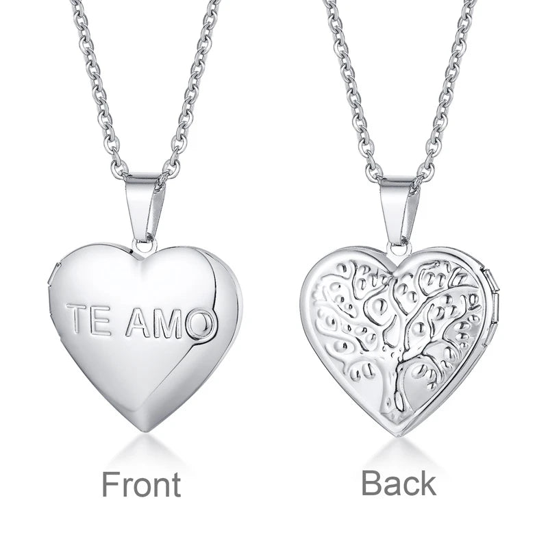 Light Heart Locket Pendants for Women Men Openable Photo Frame Glossy Stainless Steel Necklaces Family Love Collar