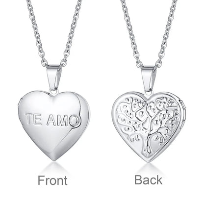 Light Heart Locket Pendants for Women Men Openable Photo Frame Glossy Stainless Steel Necklaces Family Love Collar