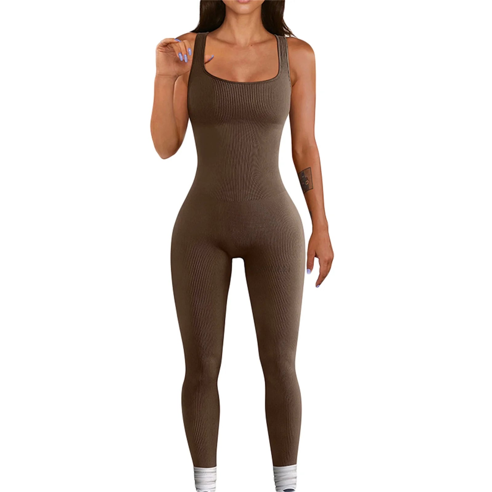 Women SleeveStreetwear less Bodycon Jumpsuit Summer Solid Color U-neck Romper Pants Clubwear