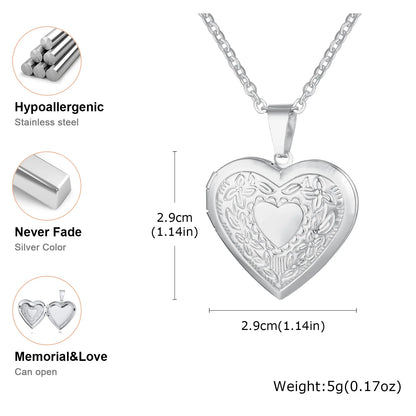 Light Heart Locket Pendants for Women Men Openable Photo Frame Glossy Stainless Steel Necklaces Family Love Collar