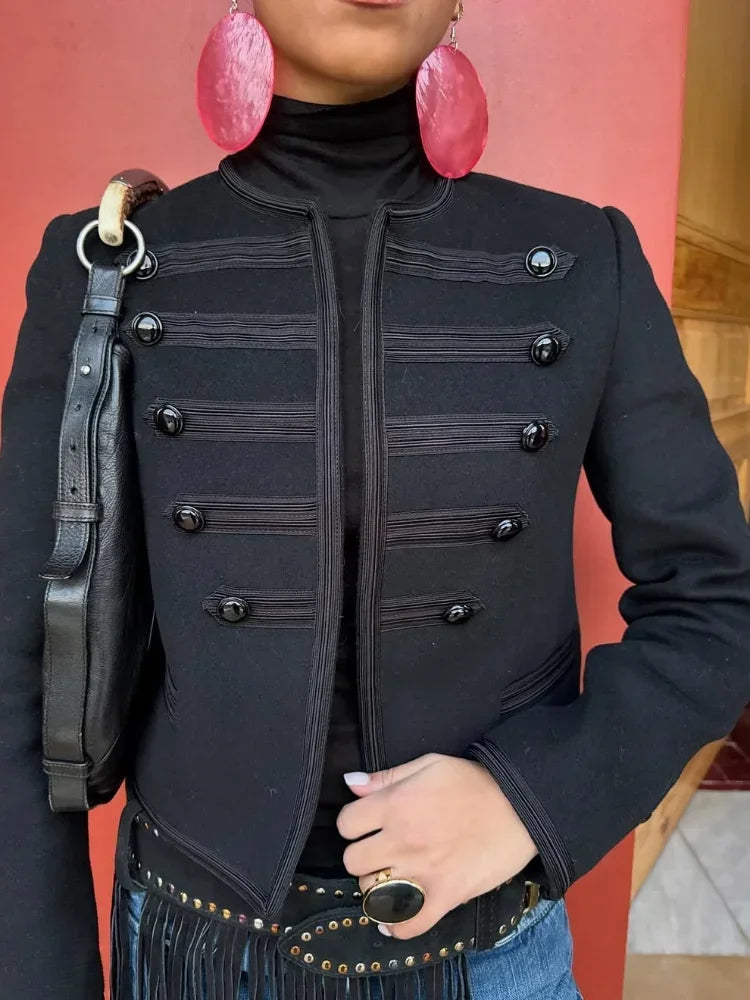 Women's Black Military Napoleon Jacket – Trendy Street-to-Office Style