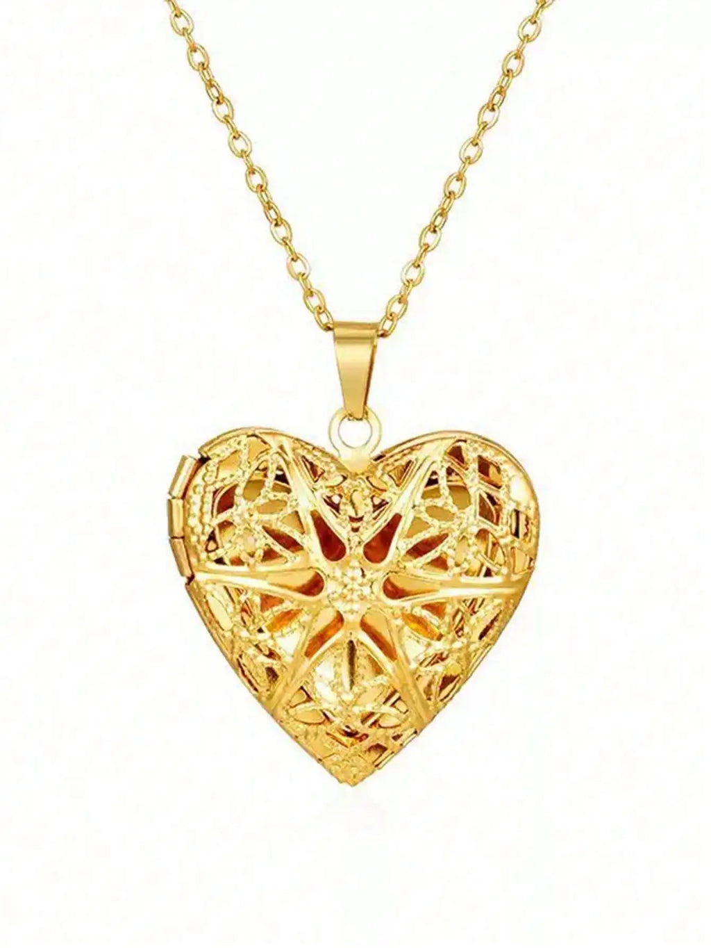 Gold Tone Vintage Locket Pendant Necklace with Heart & Oval Designs