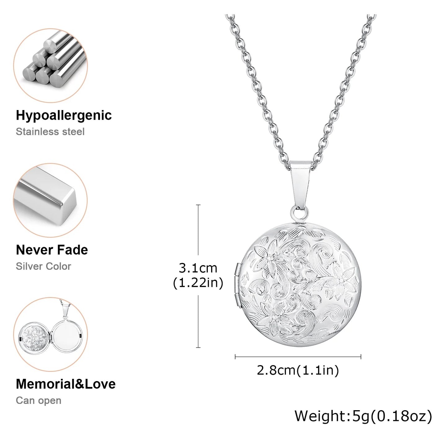 Light Heart Locket Pendants for Women Men Openable Photo Frame Glossy Stainless Steel Necklaces Family Love Collar