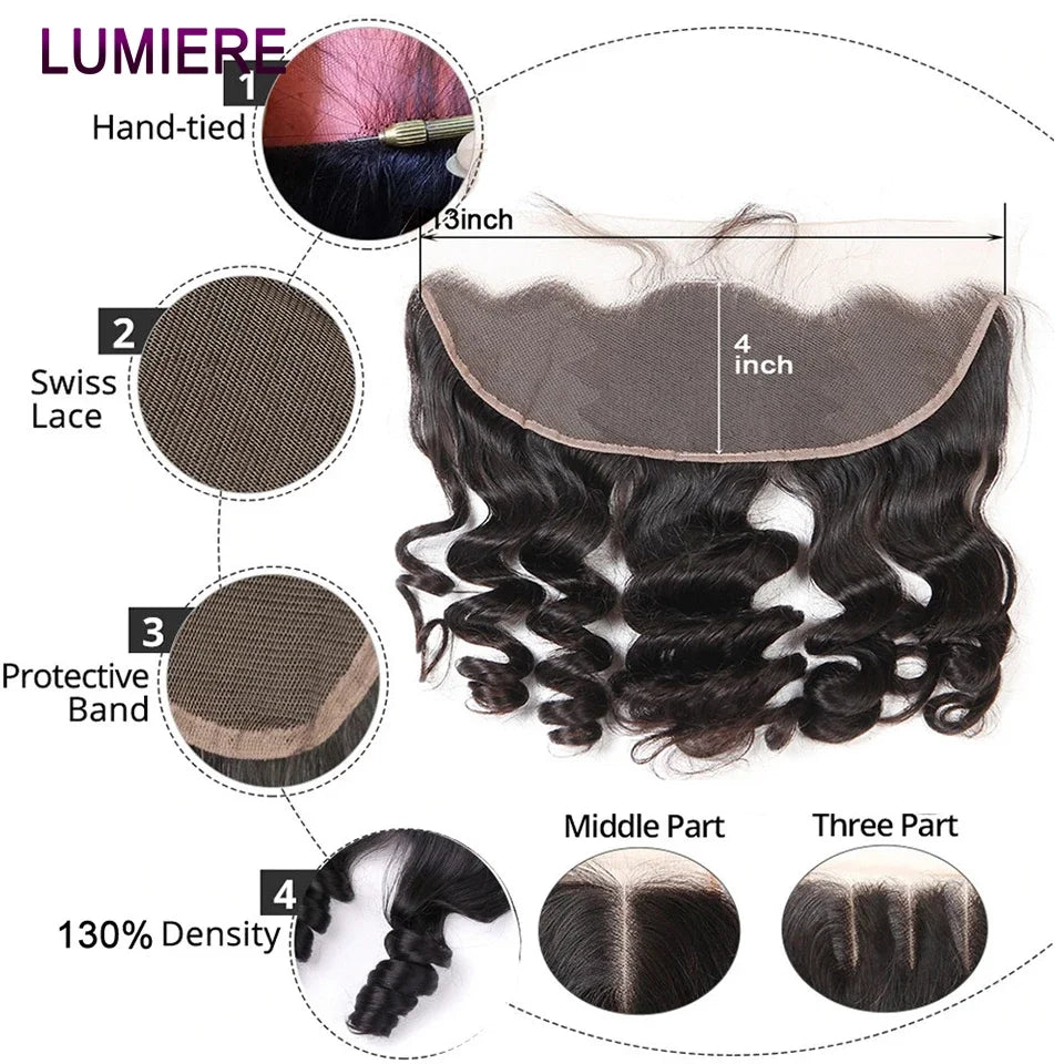 Loose Deep Wave Bundle With Closure Frontal HD Transparent Lace And Closure Virgin Raw Curly Human Hair Bundle Deal Hair Extensi