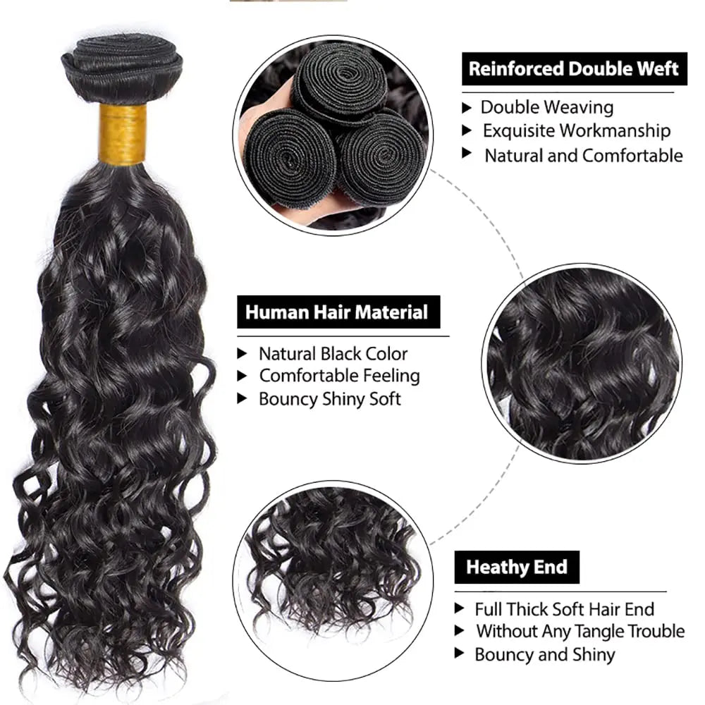 Bundles Human Hair Color 1B Water Wave Bundles Brazilian Hair 1 Bundle Natural Black Wet and Wavy Bundle Double Weft Hair Weave