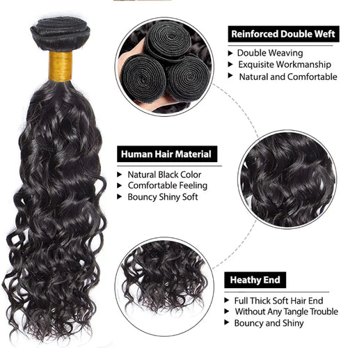 Bundles Human Hair Color 1B Water Wave Bundles Brazilian Hair 1 Bundle Natural Black Wet and Wavy Bundle Double Weft Hair Weave