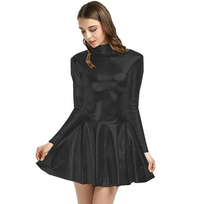 17 Colors Women Fashion Style Mini Dress Turtleneck Long Sleeve Vestido A-Line Pleated Hem Dress Night Party Dancing Clubwear