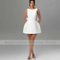 Mini SEXY Wedding Dresses Satin A-line Wedding Party Dress White O-Neck Pearls Bow Backless Zipper Short Wedding Dress 2025