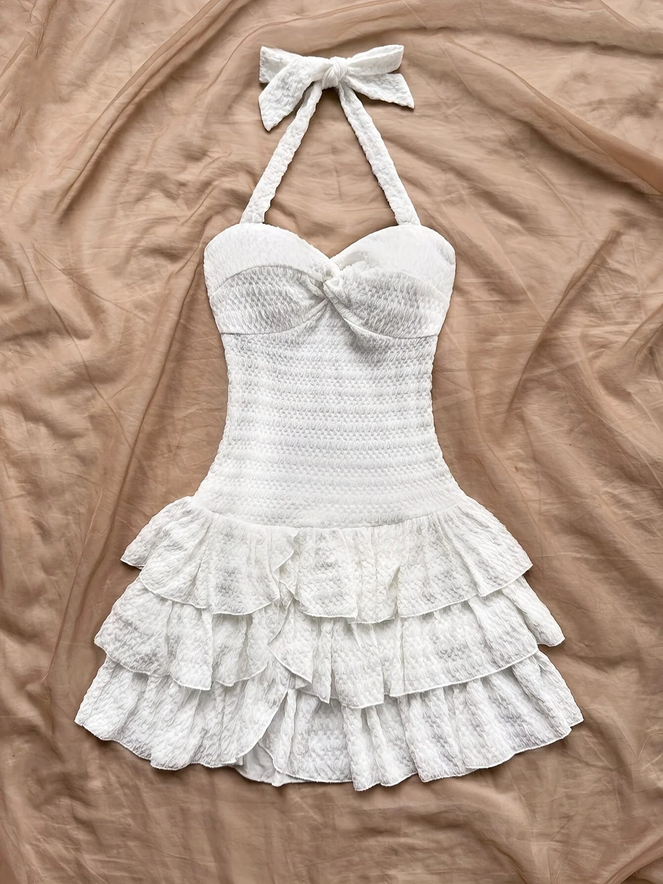 Women Sweet Mini Dress Halter Gingham Bow Button Front Lace Ruffle Hem Slim Fit Suit Solid Color Bow Lolita Picnic Summer Outfit