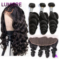 Loose Deep Wave Bundle With Closure Frontal HD Transparent Lace And Closure Virgin Raw Curly Human Hair Bundle Deal Hair Extensi