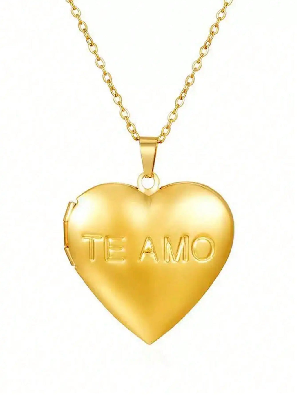 Gold Tone Vintage Locket Pendant Necklace with Heart & Oval Designs