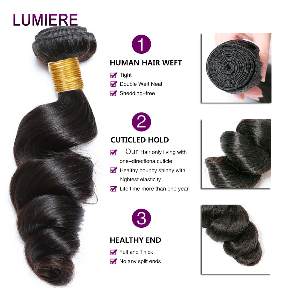Loose Deep Wave Bundle With Closure Frontal HD Transparent Lace And Closure Virgin Raw Curly Human Hair Bundle Deal Hair Extensi