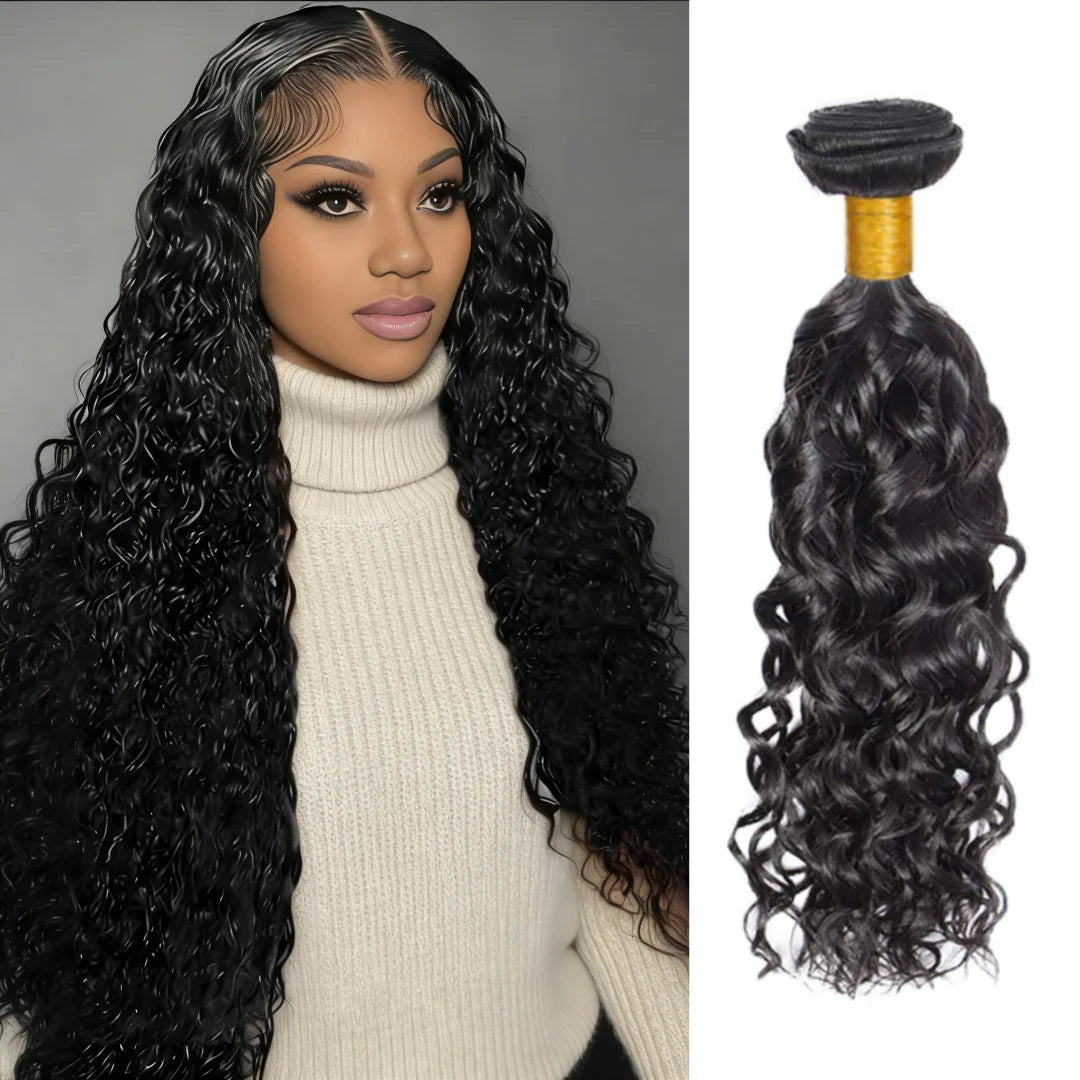 Bundles Human Hair Color 1B Water Wave Bundles Brazilian Hair 1 Bundle Natural Black Wet and Wavy Bundle Double Weft Hair Weave