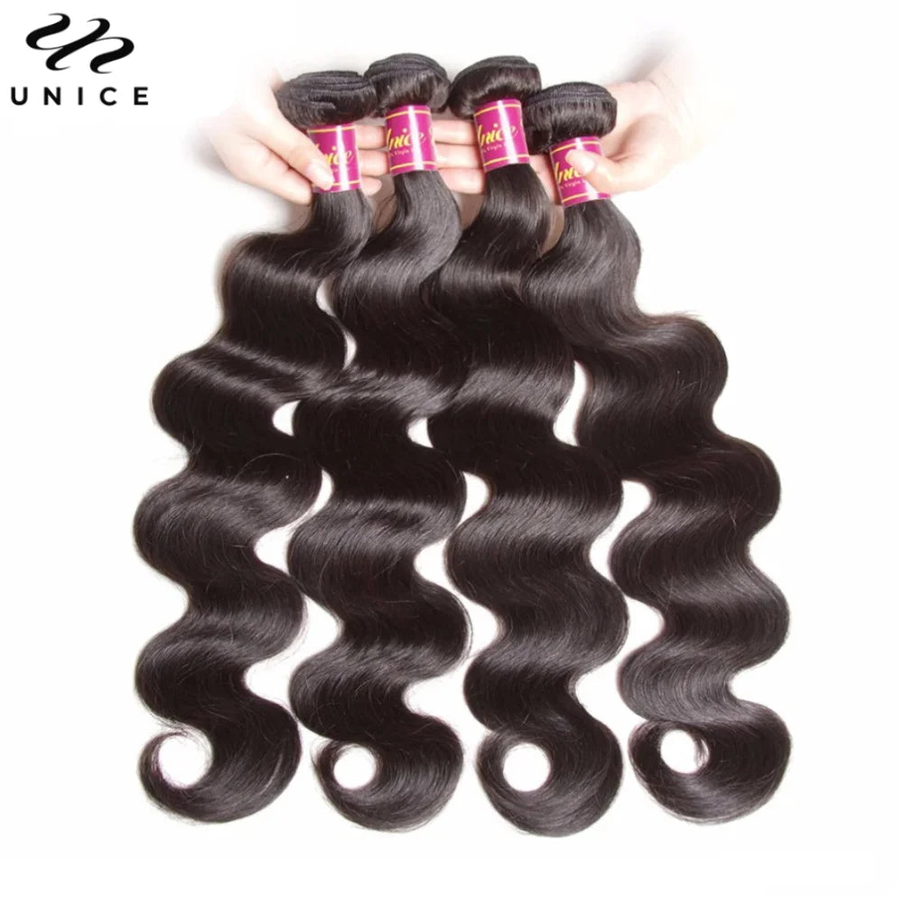 UNice Body Wave Human Human Hair Bundles 4PCS/Lot 100% Remy Hair Weaving Natural Color Human Hair Weaves 8-30inch Free Shipping