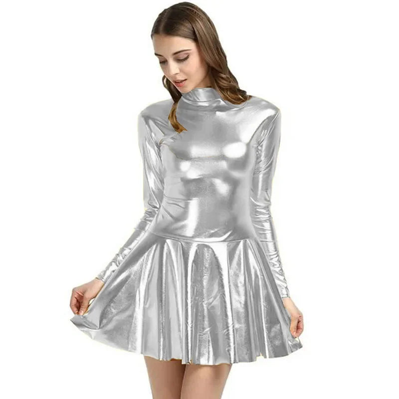 17 Colors Women Fashion Style Mini Dress Turtleneck Long Sleeve Vestido A-Line Pleated Hem Dress Night Party Dancing Clubwear