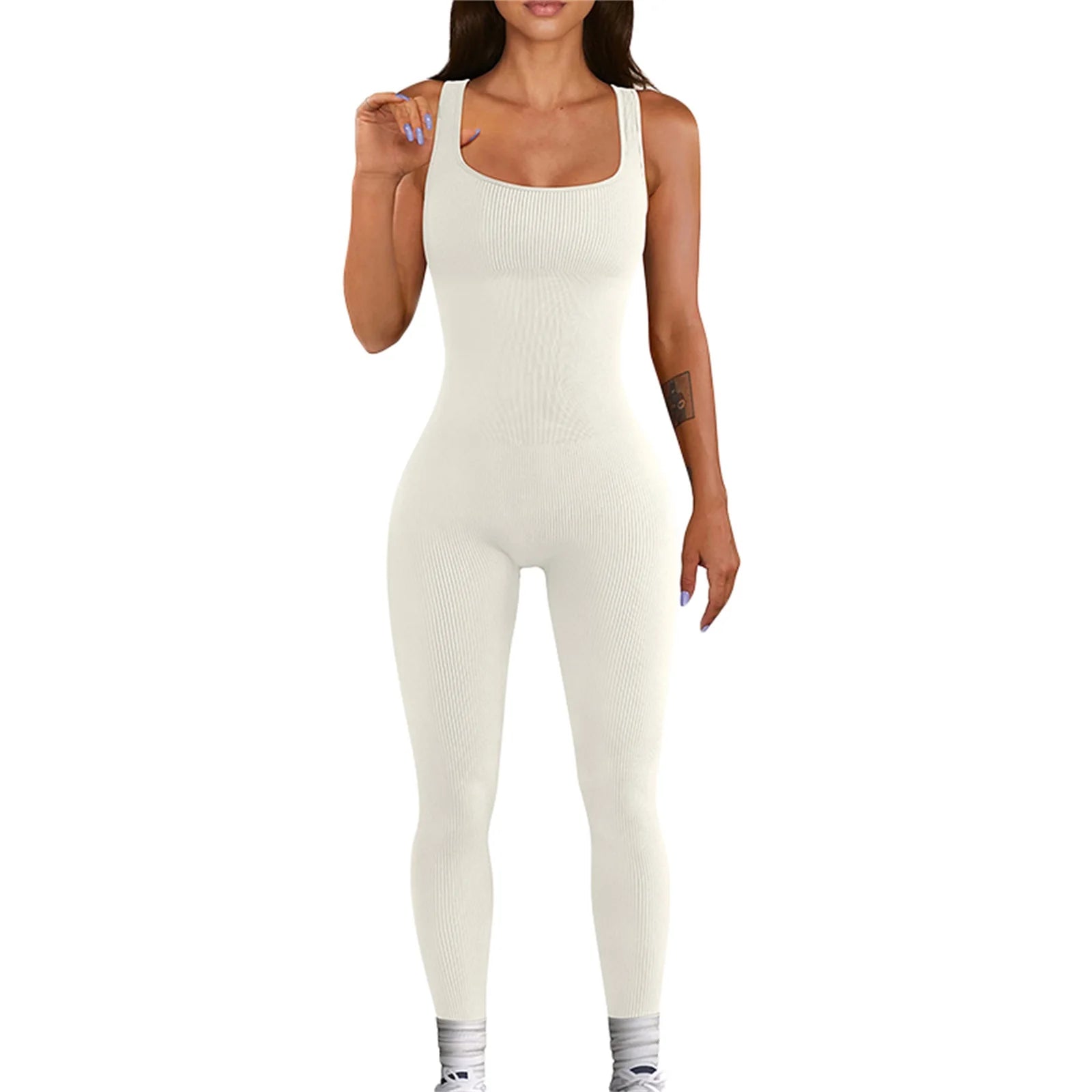 Women SleeveStreetwear less Bodycon Jumpsuit Summer Solid Color U-neck Romper Pants Clubwear