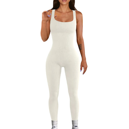 Women SleeveStreetwear less Bodycon Jumpsuit Summer Solid Color U-neck Romper Pants Clubwear