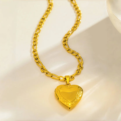 Romantic Love Heart Locket Pendant Necklace for Women Girls Openable Album Photo Frame Stainless Steel Necklaces Gift for Her