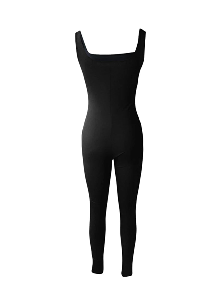Women SleeveStreetwear less Bodycon Jumpsuit Summer Solid Color U-neck Romper Pants Clubwear