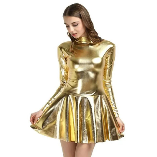 17 Colors Women Fashion Style Mini Dress Turtleneck Long Sleeve Vestido A-Line Pleated Hem Dress Night Party Dancing Clubwear
