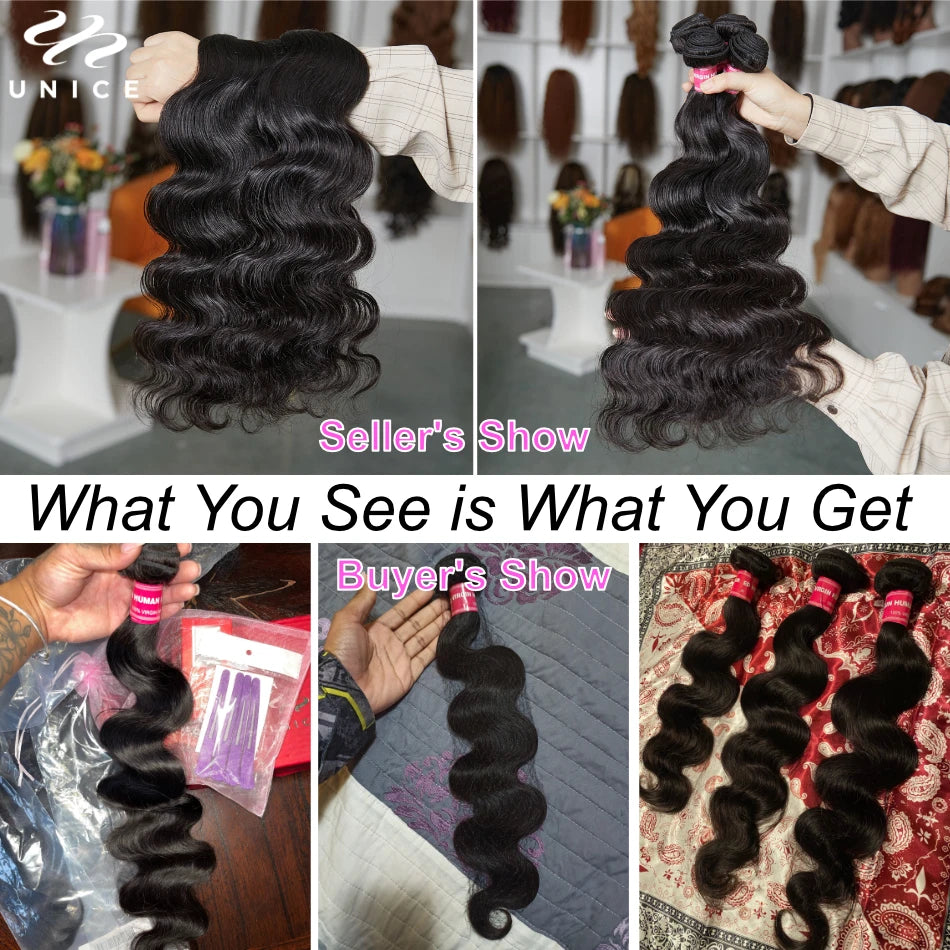 UNice Body Wave Human Human Hair Bundles 4PCS/Lot 100% Remy Hair Weaving Natural Color Human Hair Weaves 8-30inch Free Shipping
