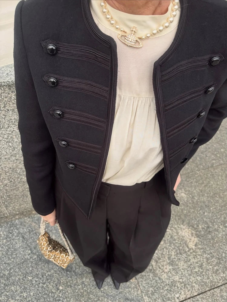 Women's Black Military Napoleon Jacket – Trendy Street-to-Office Style