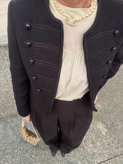 Women's Black Military Napoleon Jacket – Trendy Street-to-Office Style