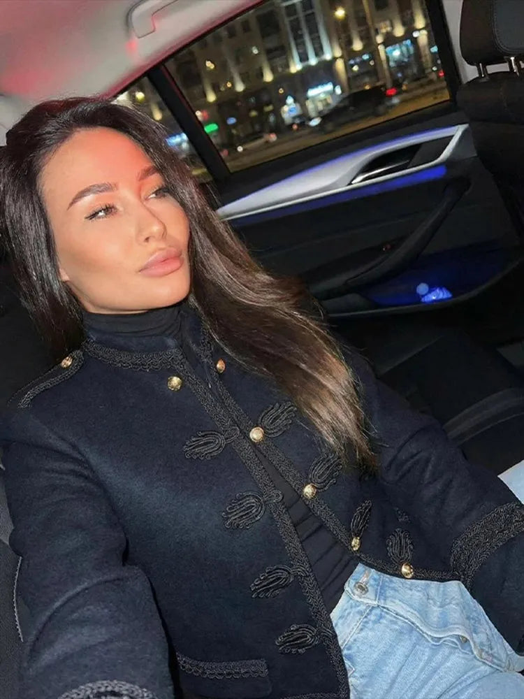 Retro Napoleon Jacket Women Fashion Panelled Mandarin Collar Button Slim Coats Lady 2026 Spring Autumn New In Outerwears
