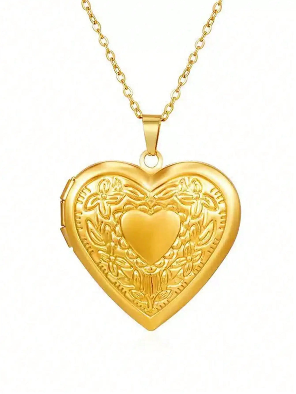 Gold Tone Vintage Locket Pendant Necklace with Heart & Oval Designs