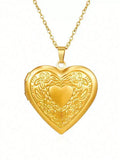 Gold Tone Vintage Locket Pendant Necklace with Heart & Oval Designs