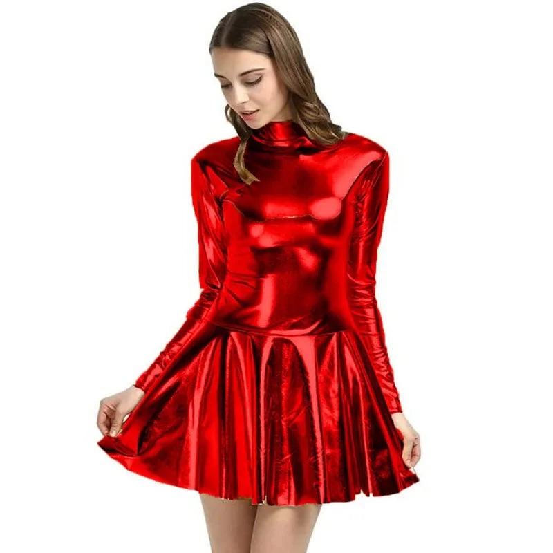 17 Colors Women Fashion Style Mini Dress Turtleneck Long Sleeve Vestido A-Line Pleated Hem Dress Night Party Dancing Clubwear