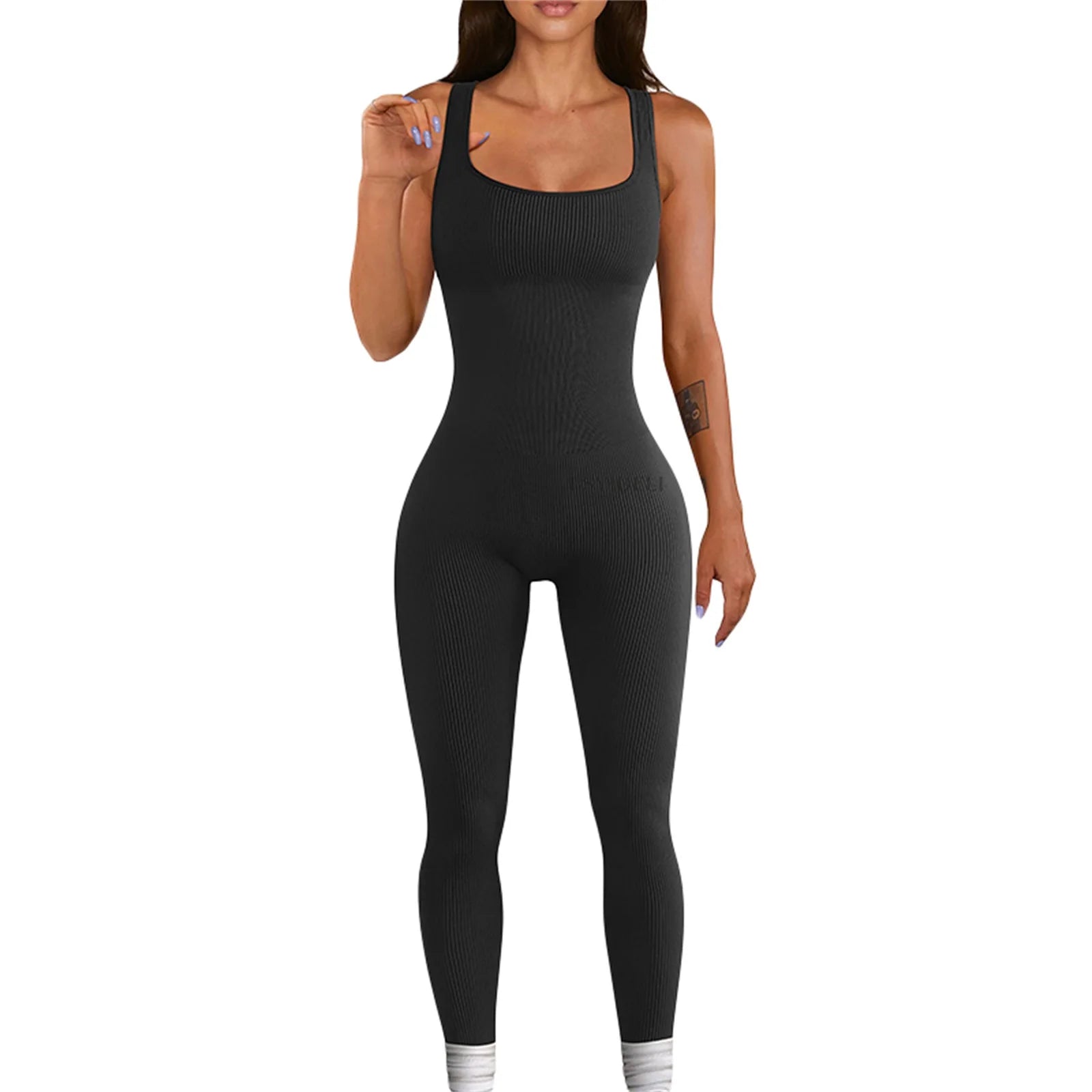Women SleeveStreetwear less Bodycon Jumpsuit Summer Solid Color U-neck Romper Pants Clubwear