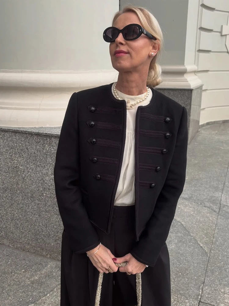 Women's Black Military Napoleon Jacket – Trendy Street-to-Office Style