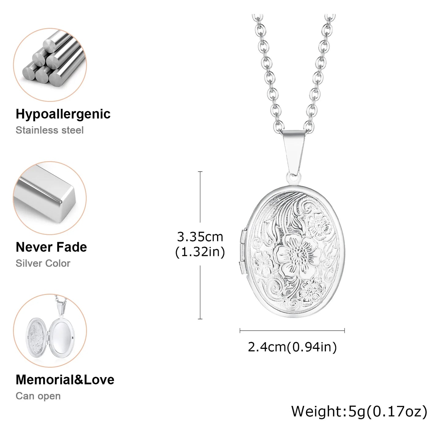 Light Heart Locket Pendants for Women Men Openable Photo Frame Glossy Stainless Steel Necklaces Family Love Collar