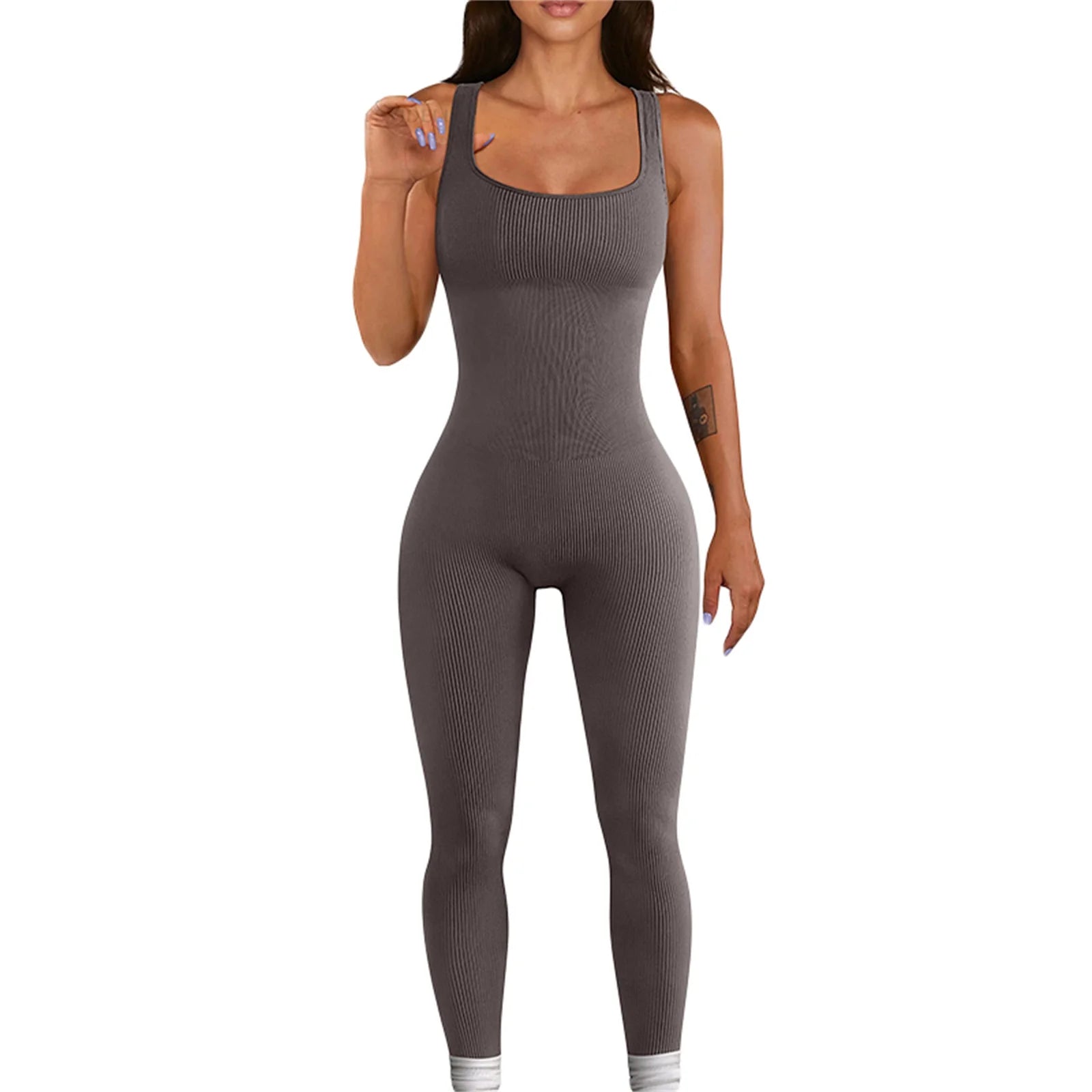 Women SleeveStreetwear less Bodycon Jumpsuit Summer Solid Color U-neck Romper Pants Clubwear