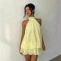 2026 Spring Summer Dress Sexy Backless neck hanging shoulder seaside vacation Sweet girl loose temperament Ruffle Mini Dress