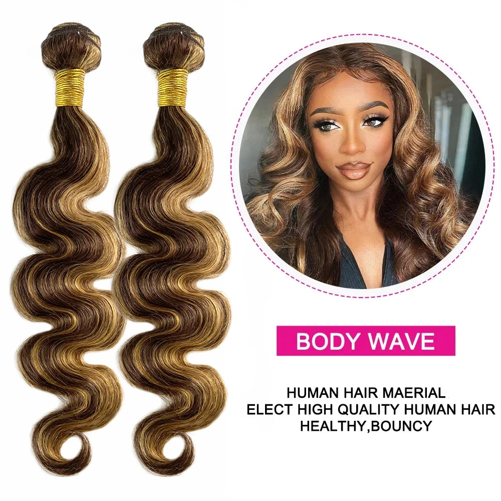 Body Wave Highlight Human Hair Bundles Brazilian 30inch Brazilian Human Hair Weave 1/3 Bundles For Women 4/27 Ombre Colored