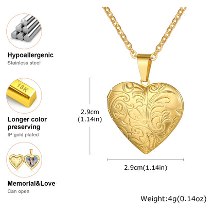 Light Heart Locket Pendants for Women Men Openable Photo Frame Glossy Stainless Steel Necklaces Family Love Collar