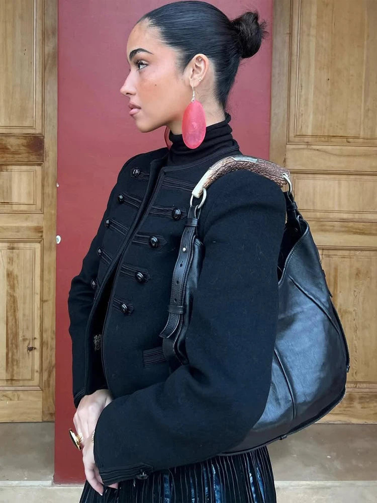 Women's Black Military Napoleon Jacket – Trendy Street-to-Office Style