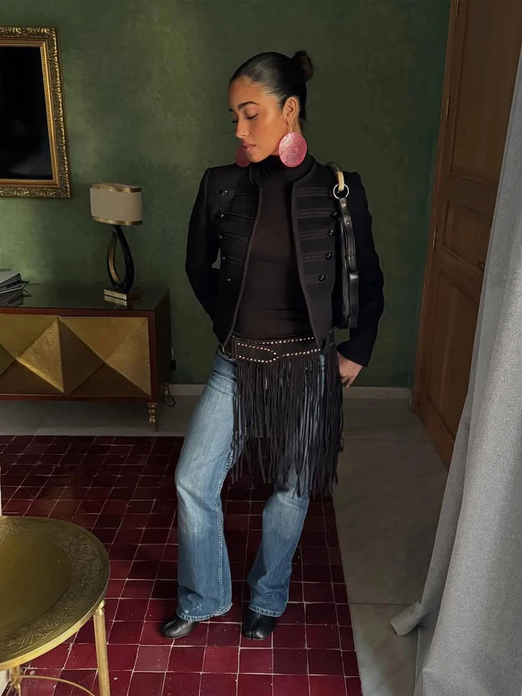Women's Black Military Napoleon Jacket – Trendy Street-to-Office Style