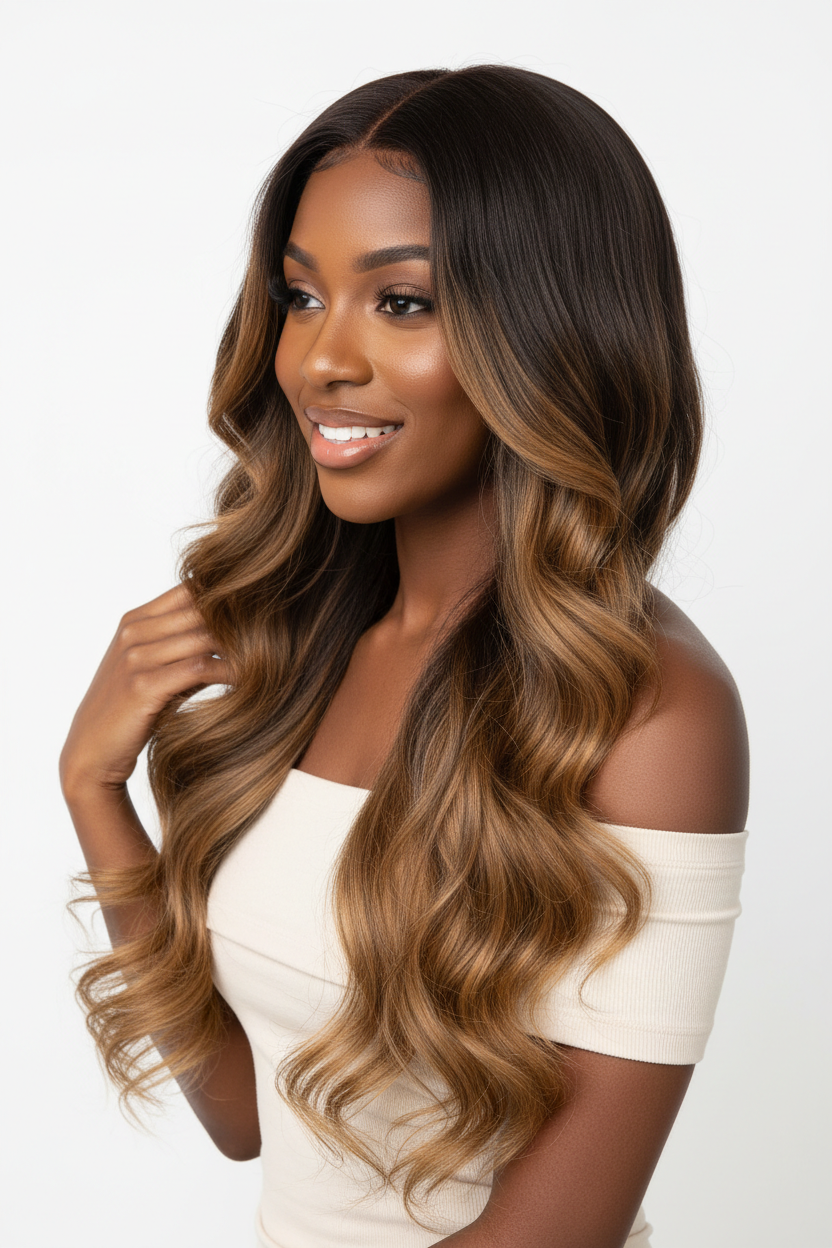 Three-quarter angle - P4/27 Ombre Body Wave Bundles