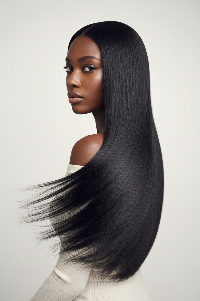 Young Black Woman with Long Straight Hair